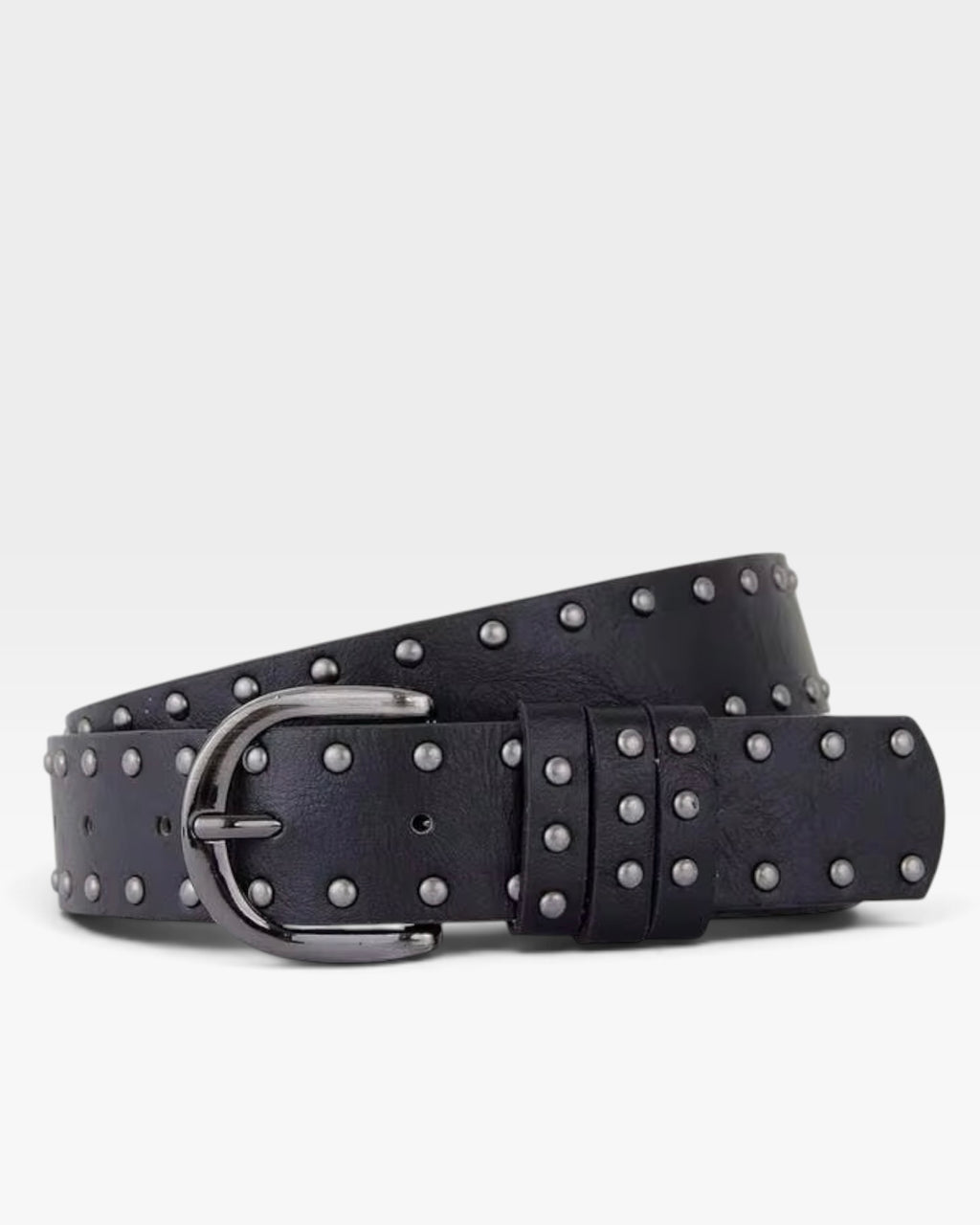Black Double Row Studded Belt with Silver Buckle