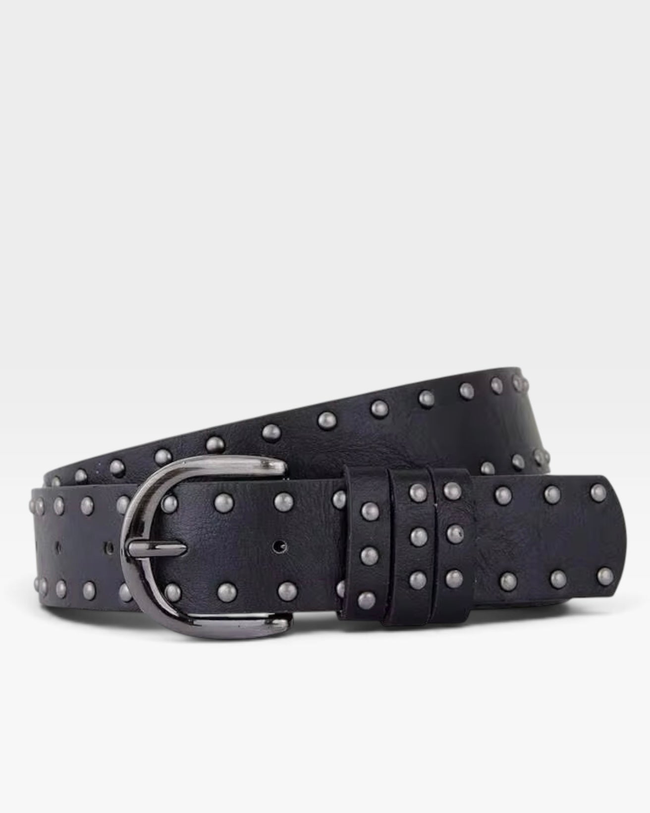Black Double Row Studded Belt with Silver Buckle