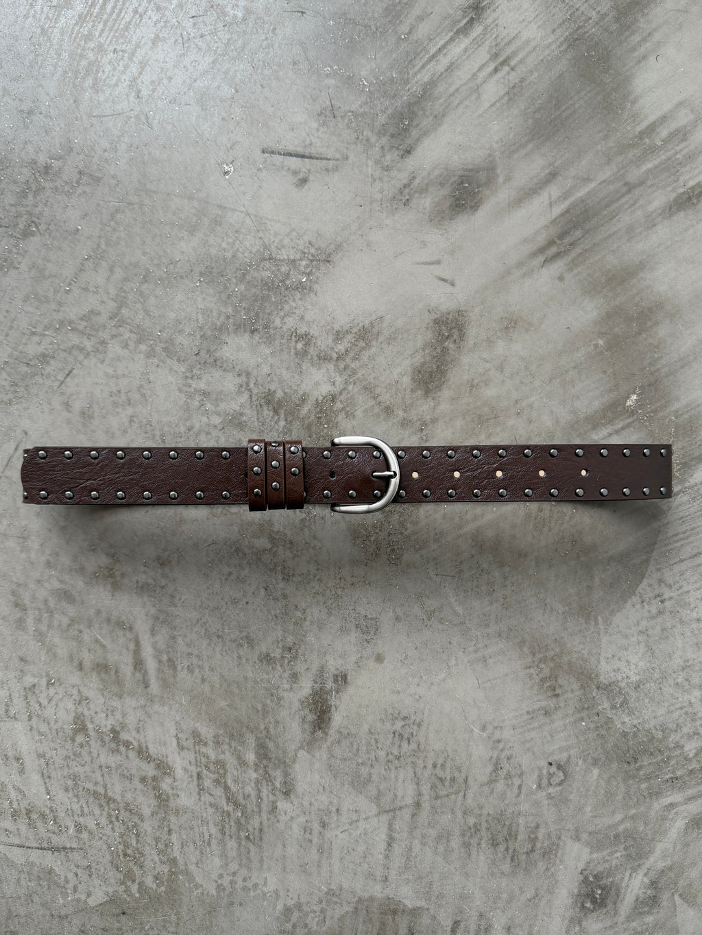 Brown Double Row Studded Belt with Silver Buckle