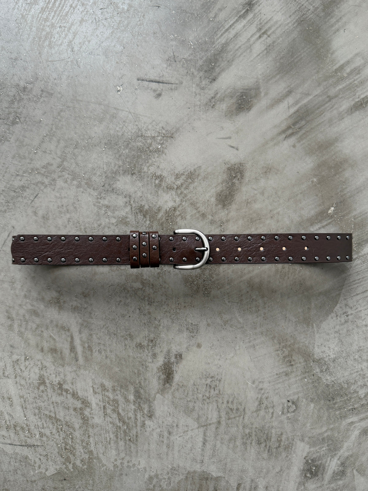 Brown Double Row Studded Belt with Silver Buckle