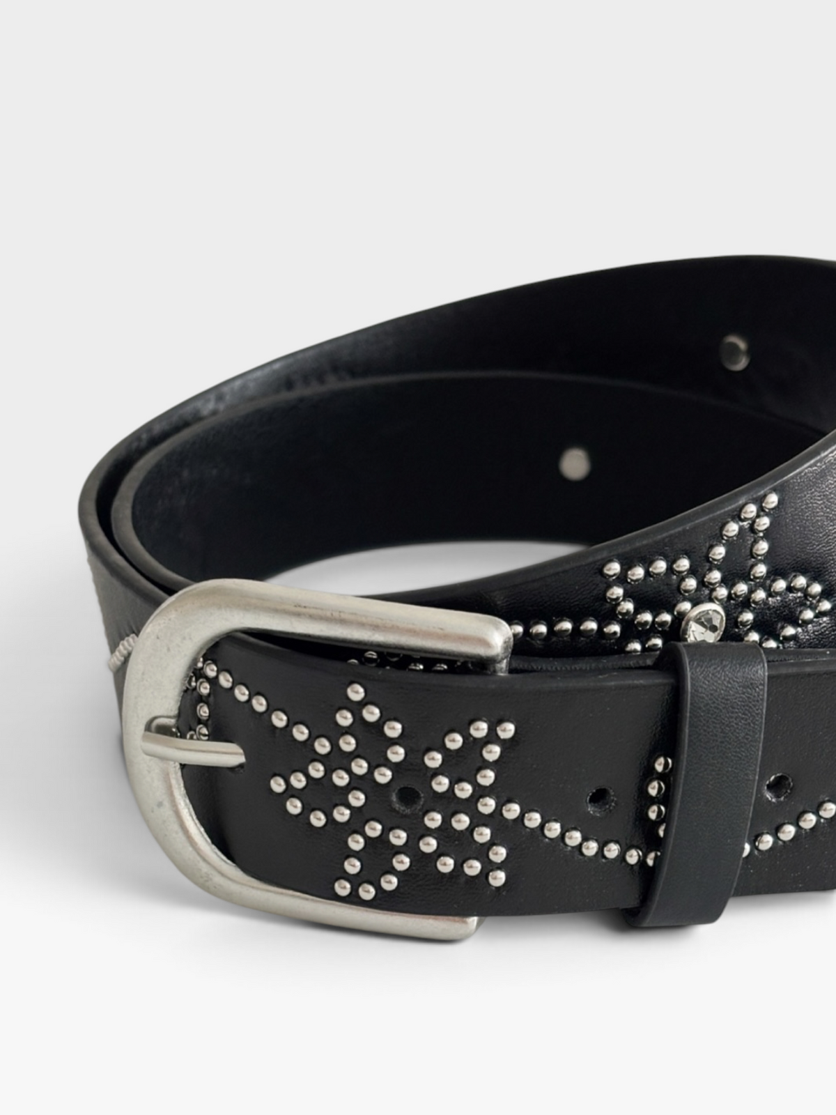 Black Rhinestone Floral Studded Belt
