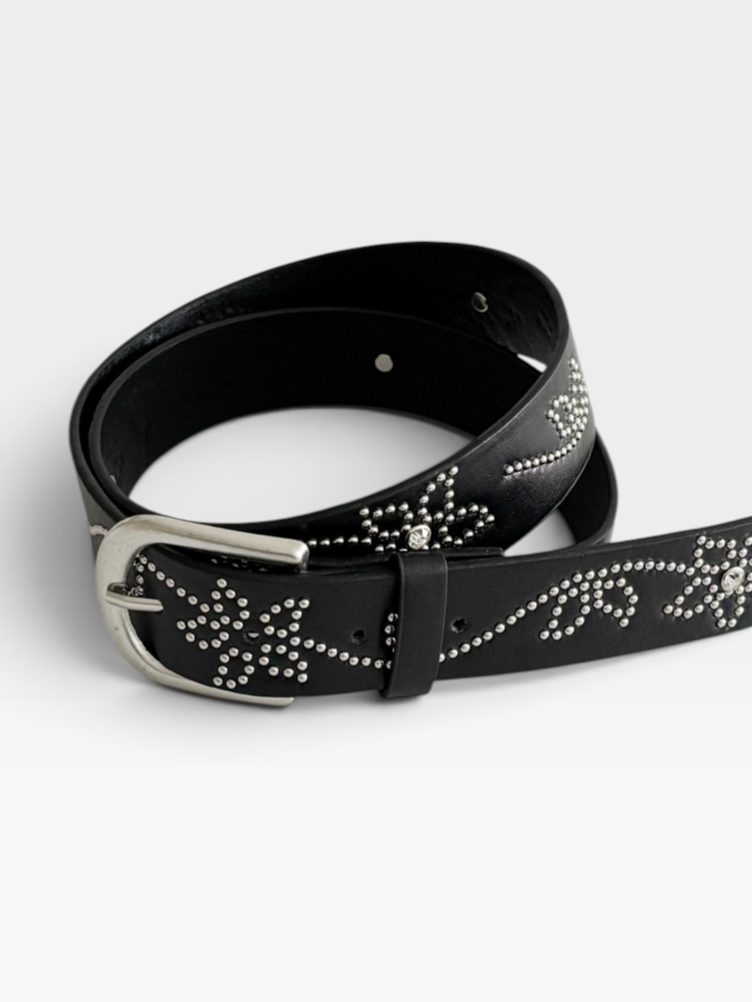 Black Rhinestone Floral Studded Belt