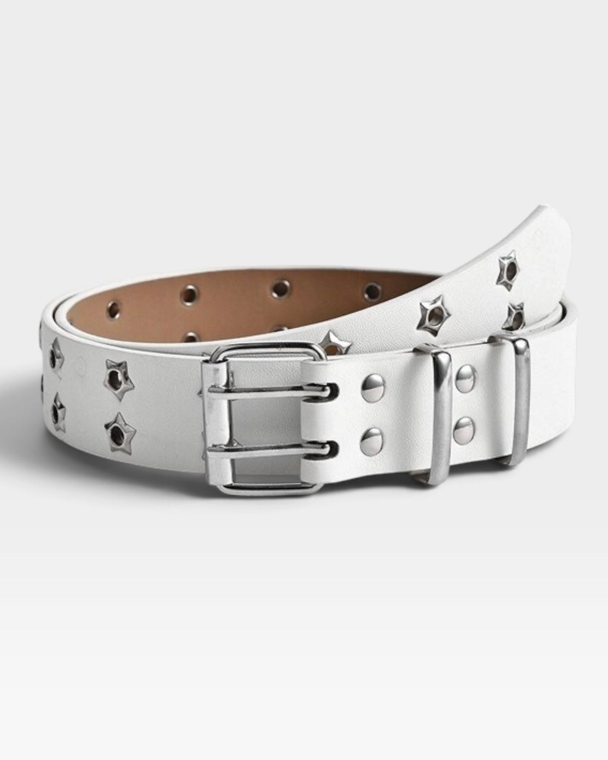 White Star Studded Double Prong Belt