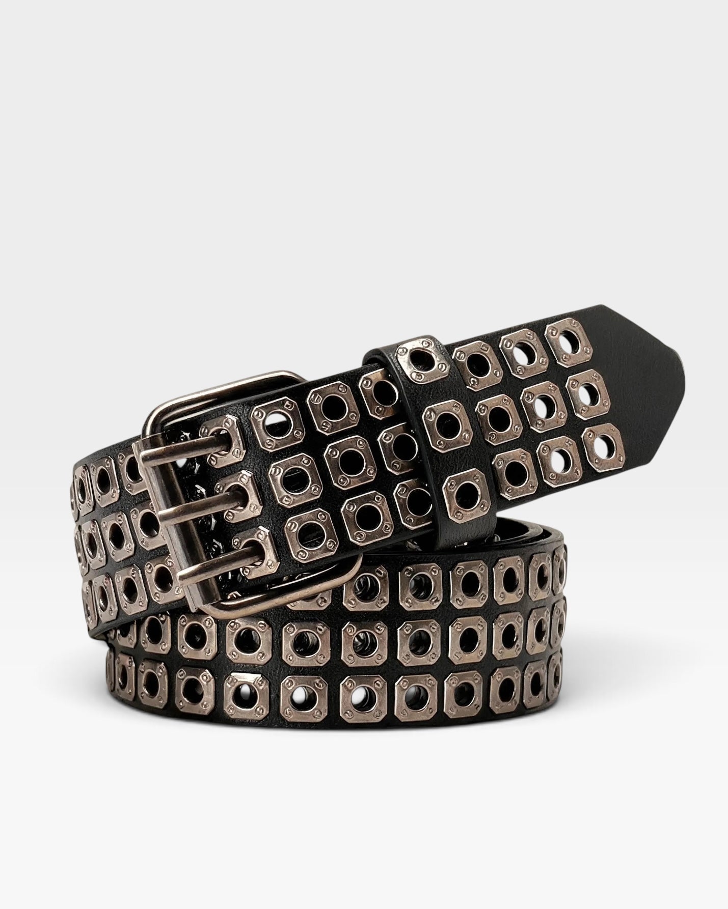 Black Triple Row Grommet Stud Belt