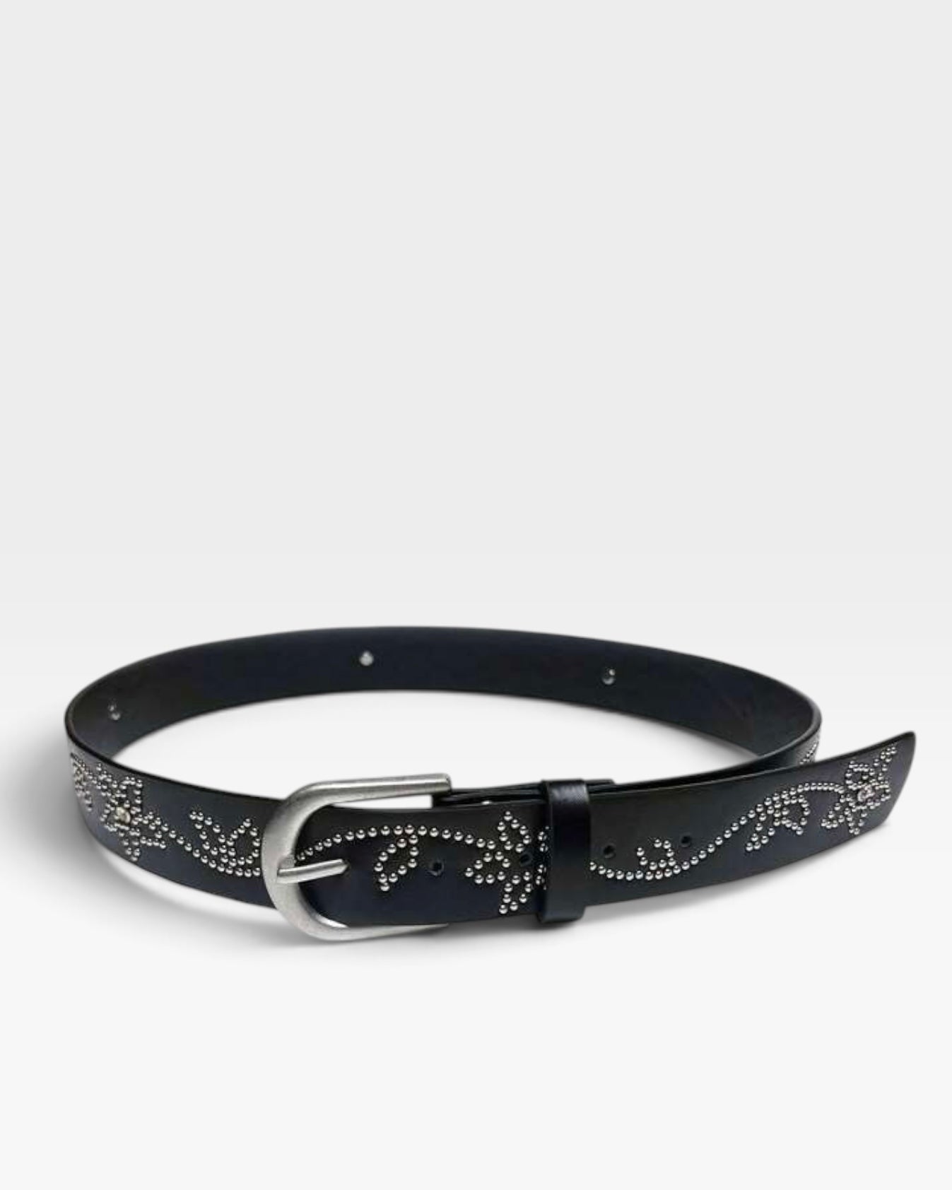 Black Rhinestone Floral Studded Belt
