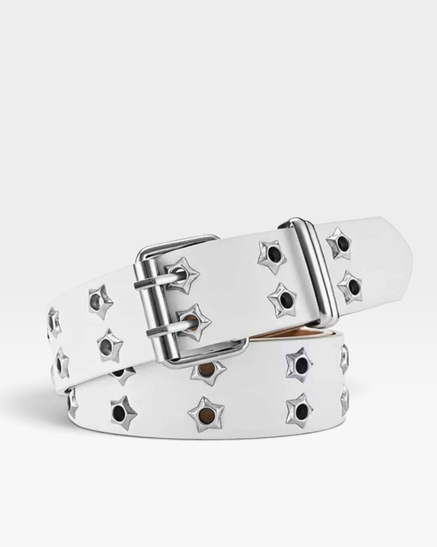 White Star Studded Double Prong Belt