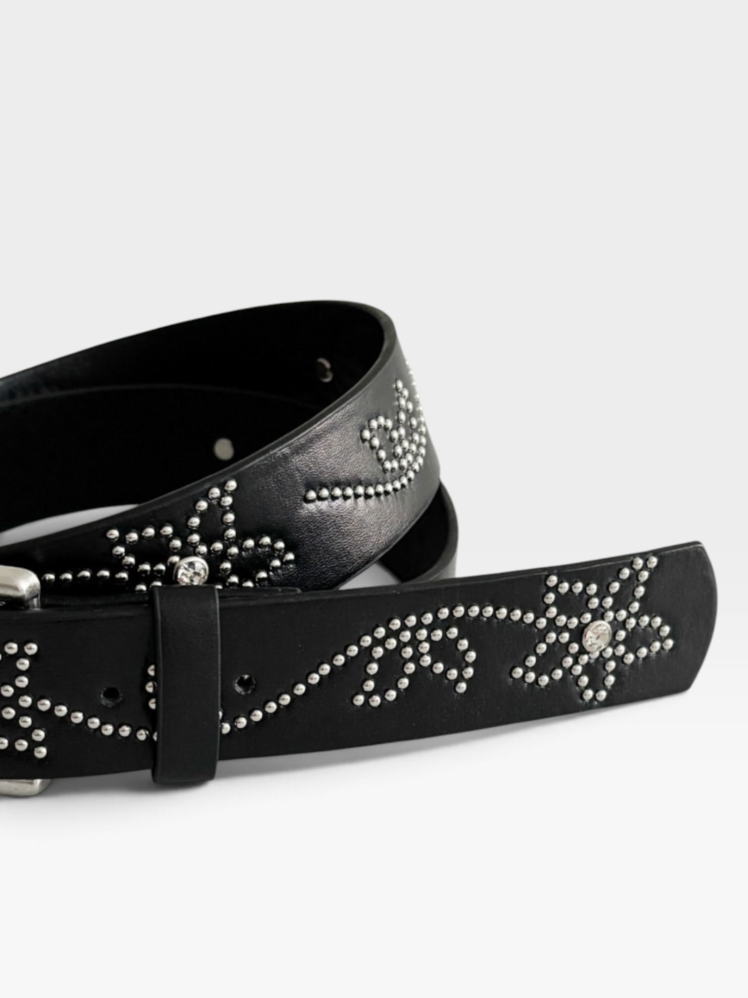 Black Rhinestone Floral Studded Belt