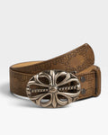 Brown Embossed Western Belt with Oversized Silver Floral Buckle