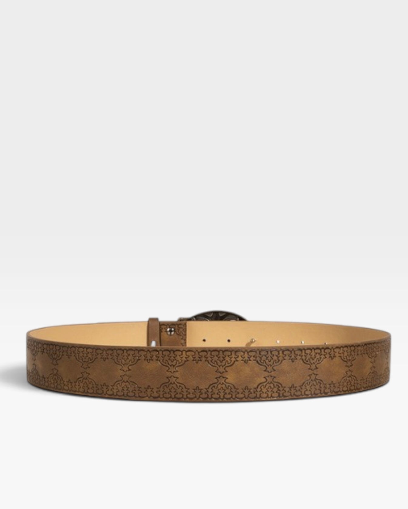 Brown Embossed Western Belt with Oversized Silver Floral Buckle