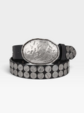 Black Oversized Studded Belt with Hammered Silver Buckle