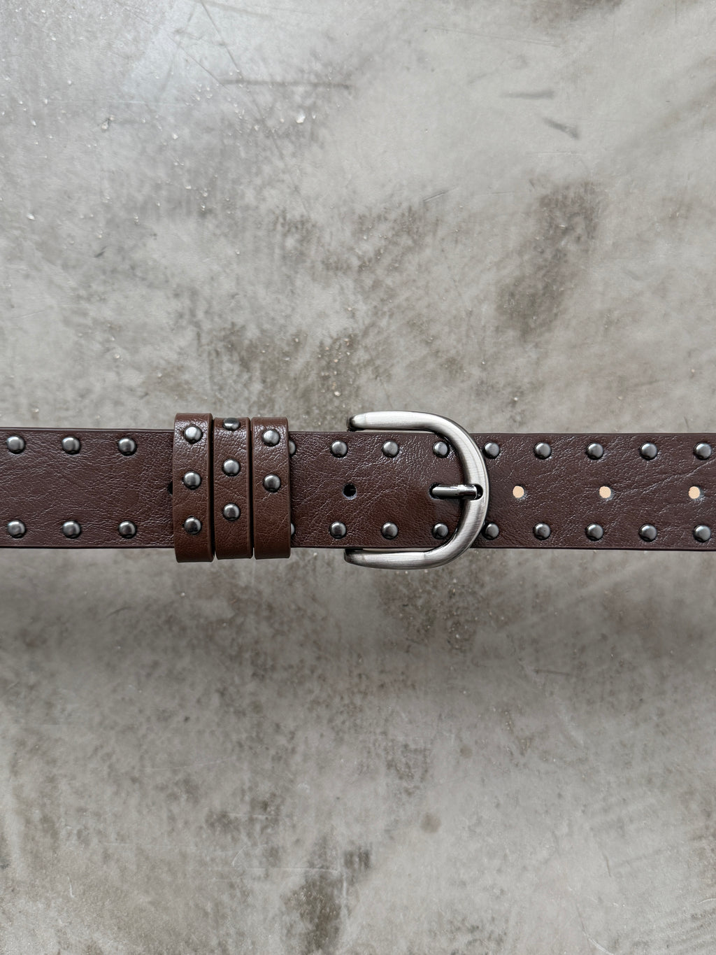 Brown Double Row Studded Belt with Silver Buckle