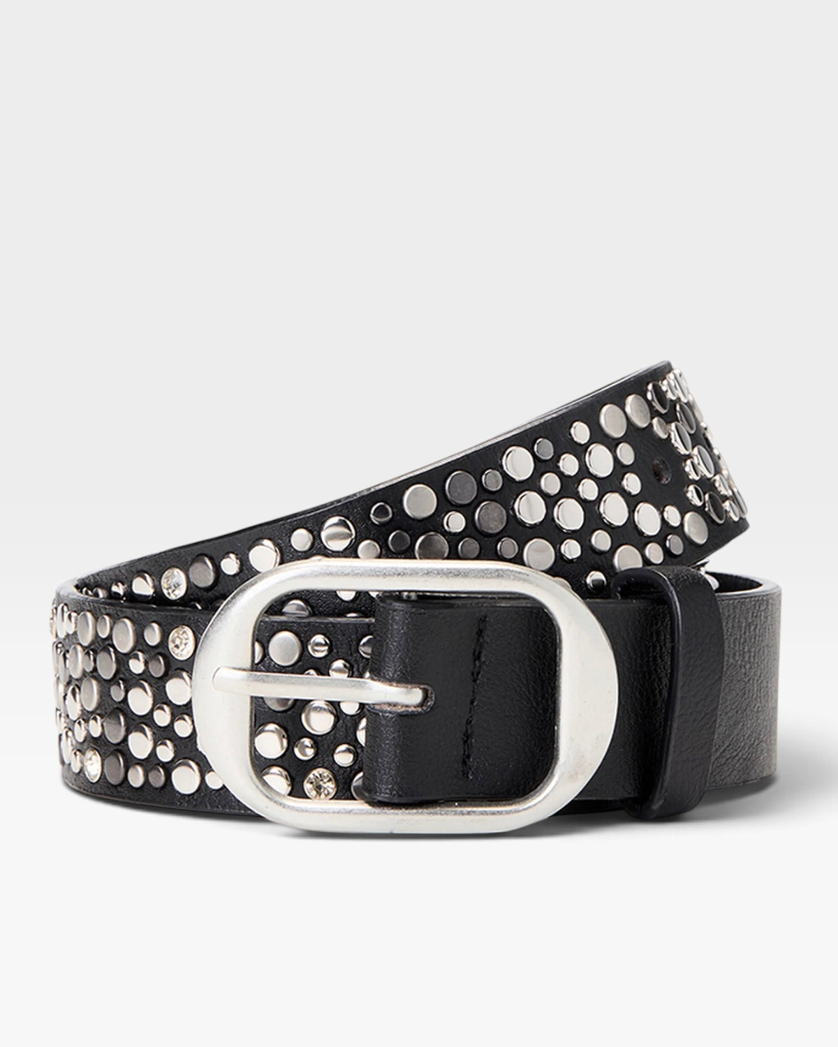 Black Multi-Stud Belt with Oversized Silver Buckle