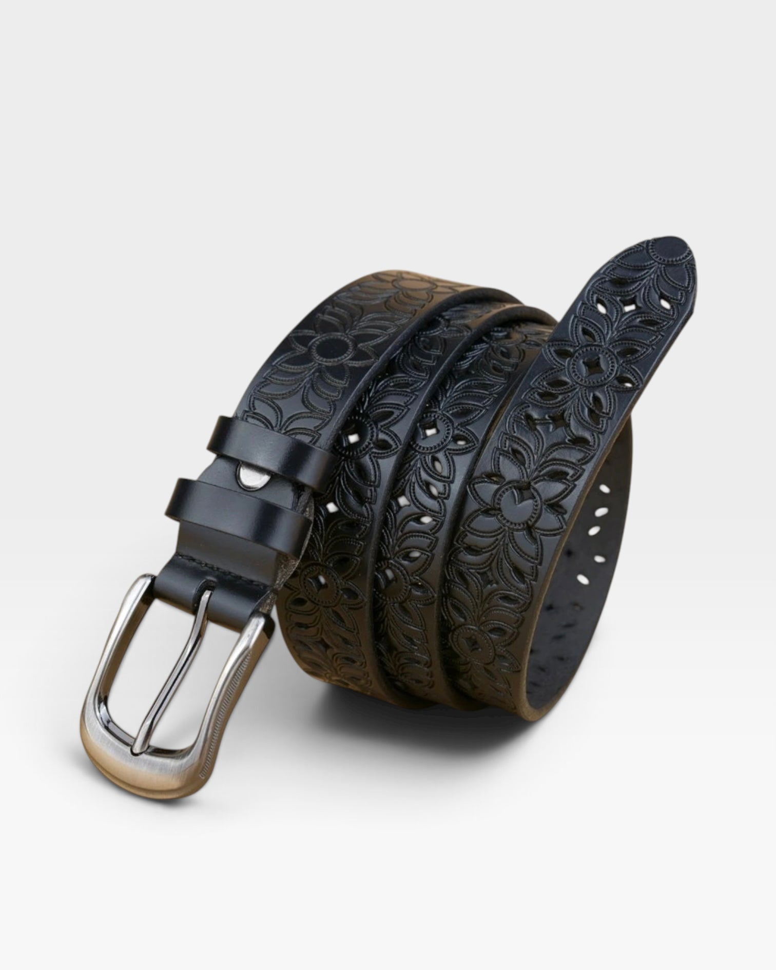Black Floral Cutout Belt