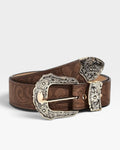 Brown Floral Western Belt with Ornate Gold Buckle Set