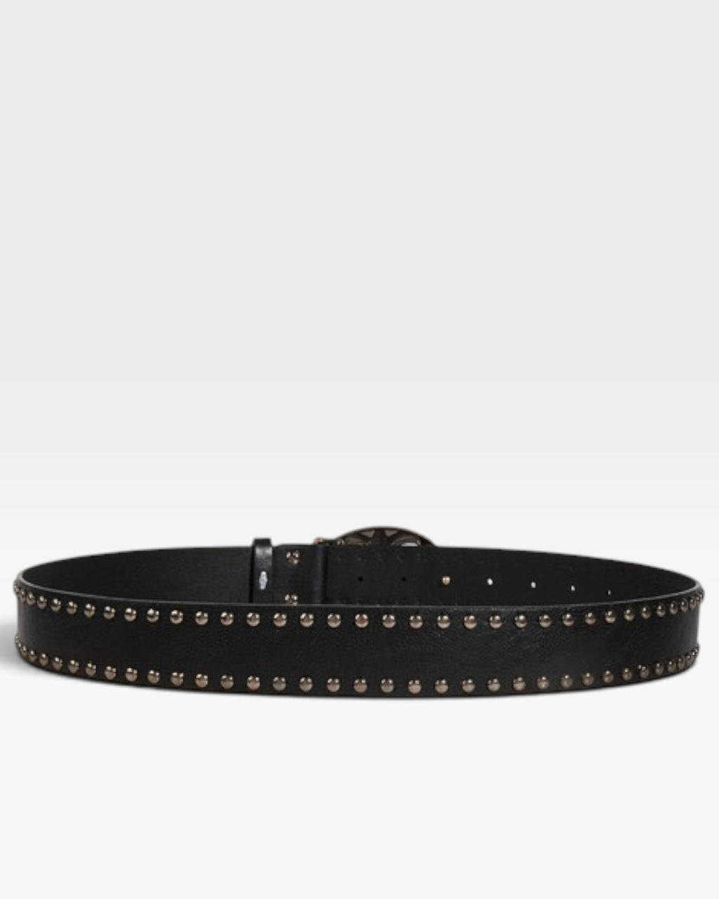 Black Studded Western Belt with Silver Floral Buckle