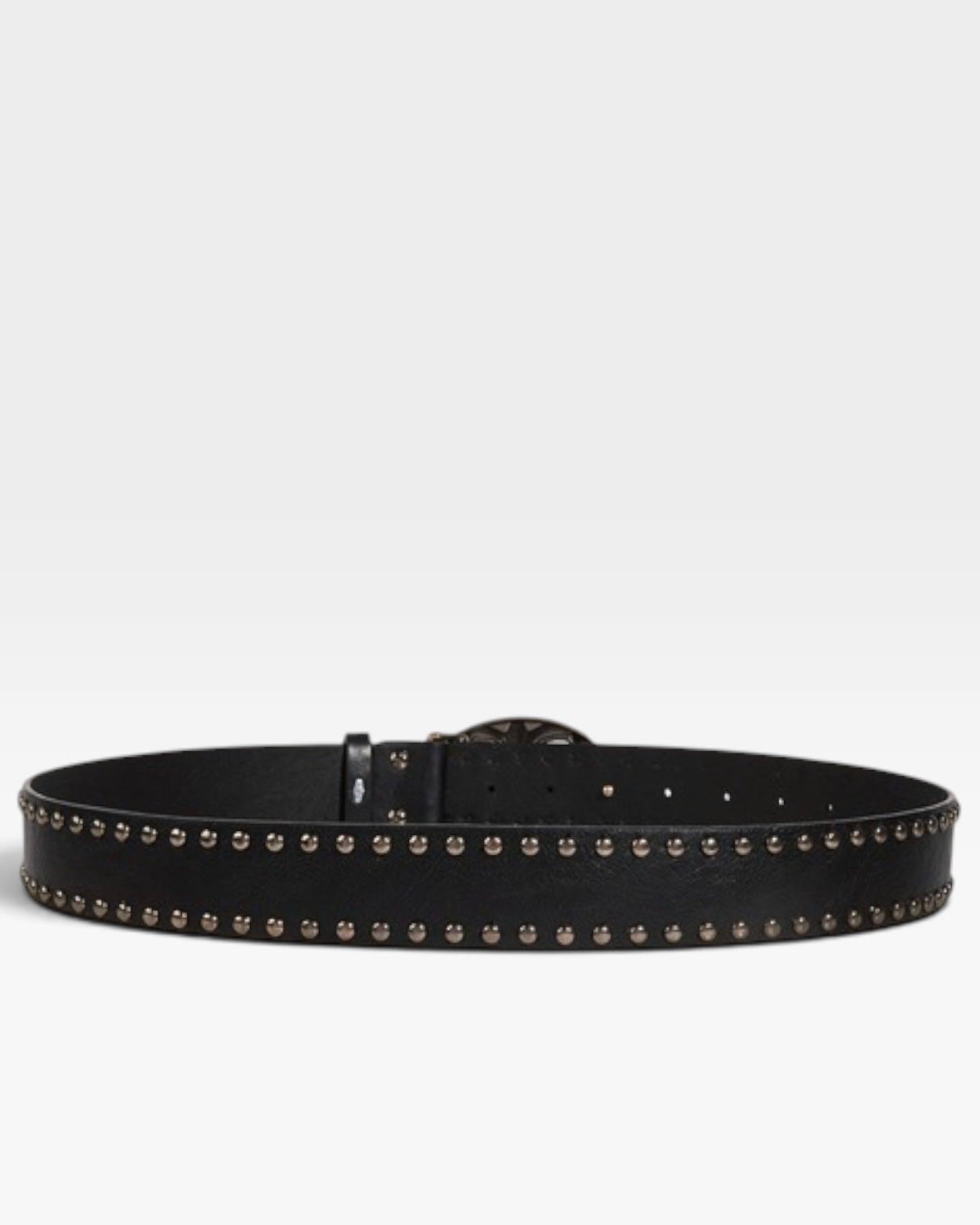 Black Studded Western Belt with Silver Floral Buckle