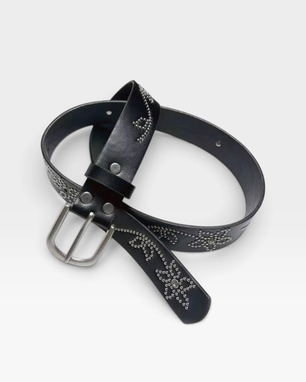 Black Rhinestone Floral Studded Belt