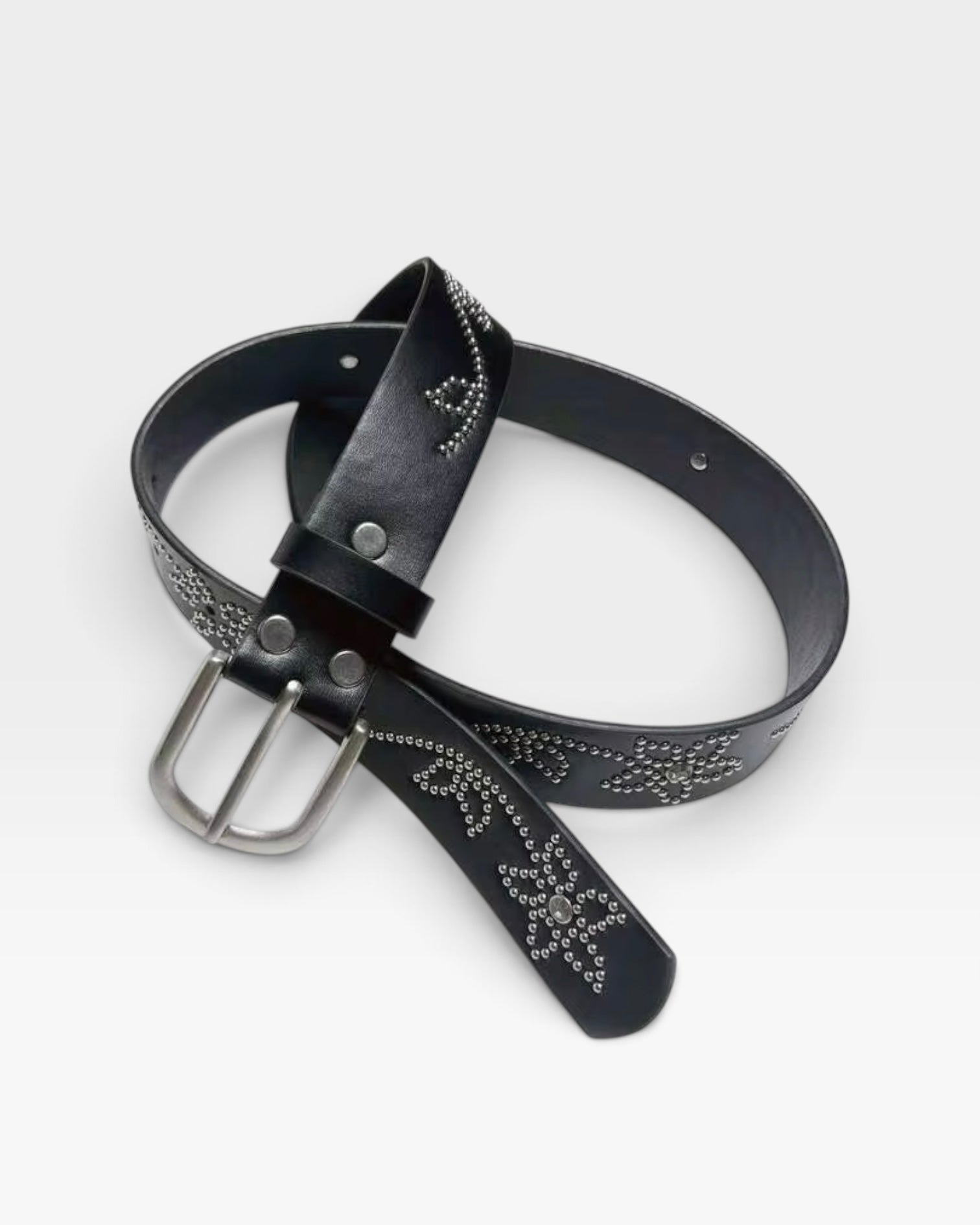 Black Rhinestone Floral Studded Belt