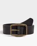 Black Embossed Western Belt with Antique Gold Buckle