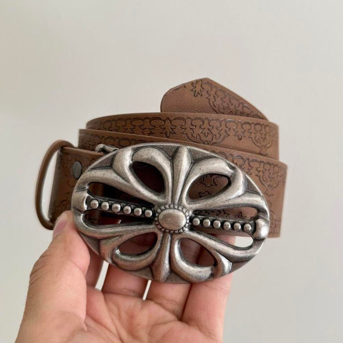 Brown & Silver Relic Cross Belt