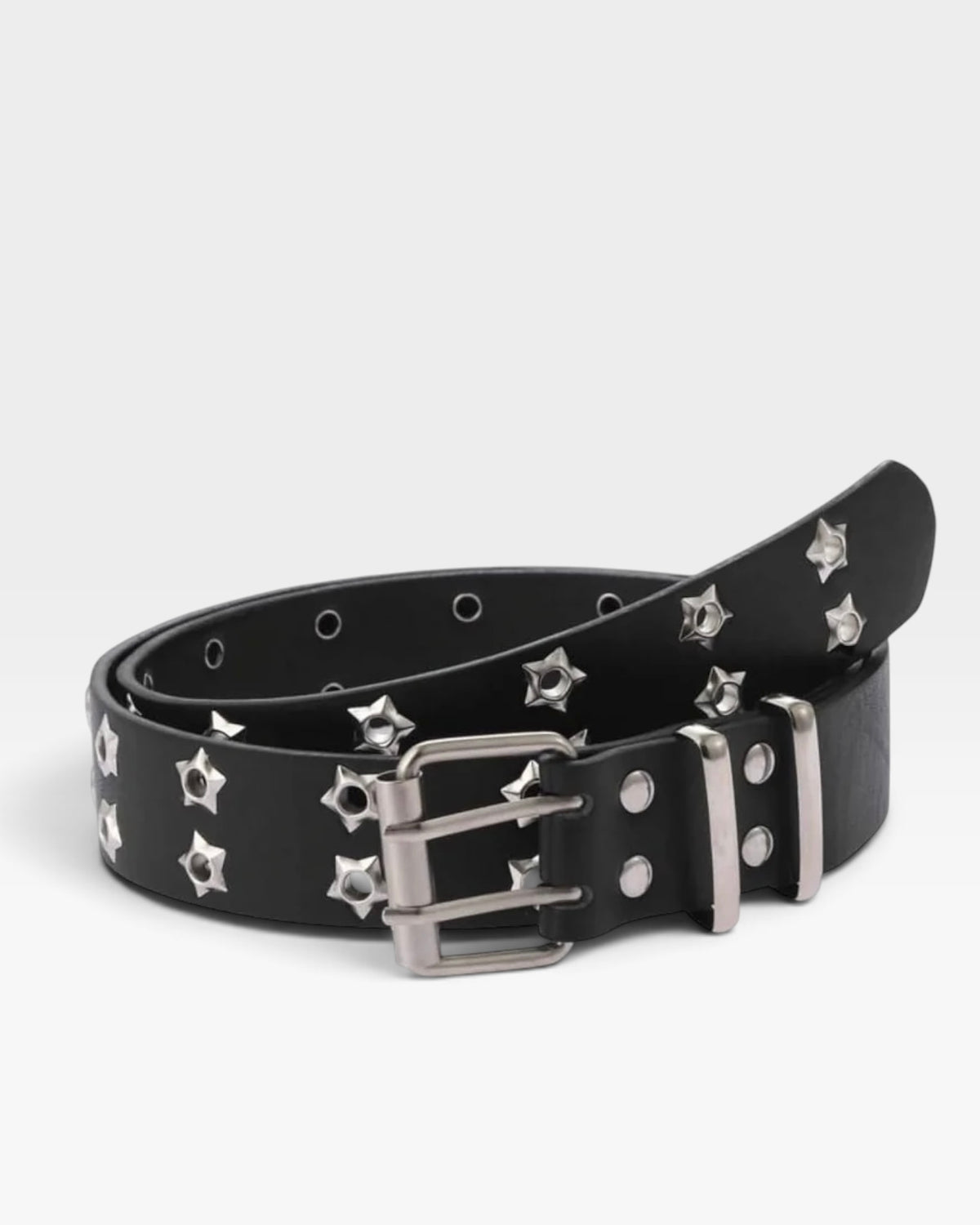 Black Star Studded Double Prong Belt
